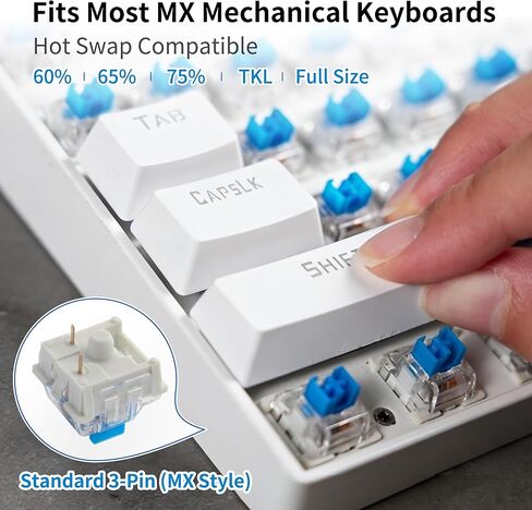 Nadadora 2 قطعة مفاتيح لوحة مفاتيح ميكانيكية زرقاء، مقاومة للغبار 3 دبابيس Clicky Tactile MX المتوافقة مع مفتاح التبديل، استبدال غطاء شفاف للوحة المفاتيح DIY، اختبار التبديل ونقر الطباعة ثلاثية الأبعاد in Kuwait