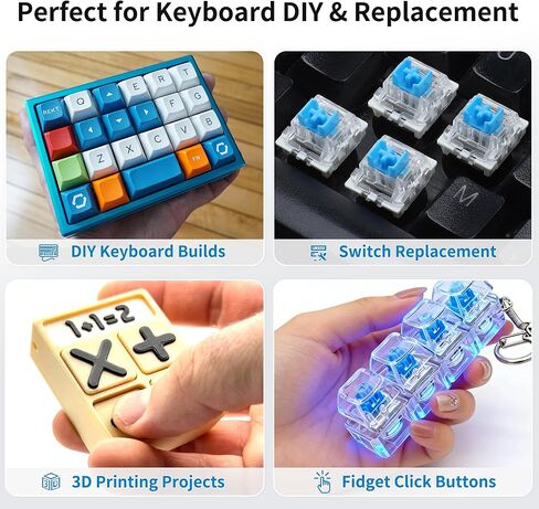 Nadadora 2 قطعة مفاتيح لوحة مفاتيح ميكانيكية زرقاء، مقاومة للغبار 3 دبابيس Clicky Tactile MX المتوافقة مع مفتاح التبديل، استبدال غطاء شفاف للوحة المفاتيح DIY، اختبار التبديل ونقر الطباعة ثلاثية الأبعاد in Kuwait