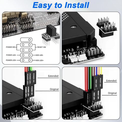 XMSJSIY PC زر الطاقة للكمبيوتر المكتبي مفتاح الطاقة الخارجي مع ضوء RGB تشغيل/إيقاف وإعادة ضبط كابل تمديد زر الطاقة للوحة الأم للكمبيوتر - 2M/6.56FT in Kuwait