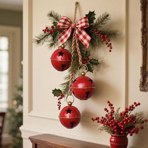 3pcs Christmas Bells for Decoration 5.12inch Rustic Vintage Christmas Decor Ball Christmas Tree Onaments Red Bells for Christmas DecorationsRed in Saudi Arabia