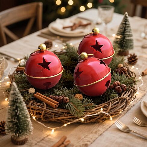 3pcs Christmas Bells for Decoration 5.12inch Rustic Vintage Christmas Decor Ball Christmas Tree Onaments Red Bells for Christmas DecorationsRed in Saudi Arabia
