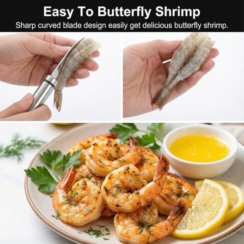 Gjinxi 2 Pcs Shrimp Deveining Tool, Shrimp Deveiner Tool Shrimp Peeler Cleaner Multifunctional Shrimp Line Knife Stainless Steel Crawfish Peeler Tool for Kitchen in Kuwait