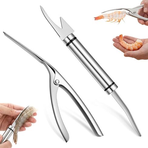 Gjinxi 2 Pcs Shrimp Deveining Tool, Shrimp Deveiner Tool Shrimp Peeler Cleaner Multifunctional Shrimp Line Knife Stainless Steel Crawfish Peeler Tool for Kitchen in Kuwait