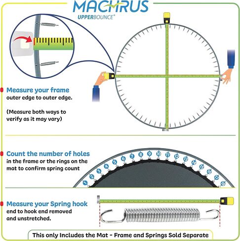 Machrus Upper Bounce Trampoline Replacement Mat 7.5FT 8FT 10FT 11FT 12FT 13FT 14FT 15FT 16FT with V-Rings - UV & Water Resistant (96 V-Rings for 7" Springs, 16 ft) in Kuwait