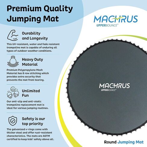 Machrus Upper Bounce Trampoline Replacement Mat 7.5FT 8FT 10FT 11FT 12FT 13FT 14FT 15FT 16FT with V-Rings - UV & Water Resistant (96 V-Rings for 7" Springs, 16 ft) in Kuwait