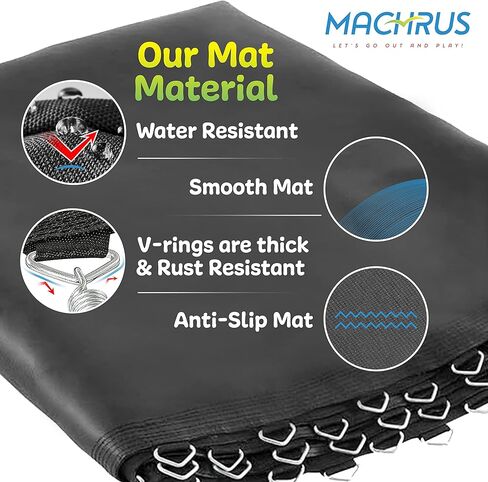 Machrus Upper Bounce Trampoline Replacement Mat 7.5FT 8FT 10FT 11FT 12FT 13FT 14FT 15FT 16FT with V-Rings - UV & Water Resistant (96 V-Rings for 7" Springs, 16 ft) in Kuwait