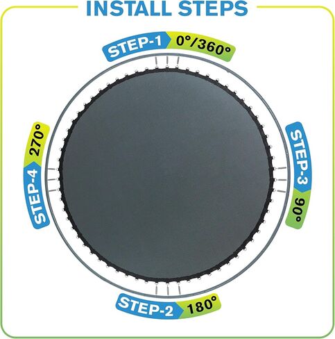 Machrus Upper Bounce Trampoline Replacement Mat 7.5FT 8FT 10FT 11FT 12FT 13FT 14FT 15FT 16FT with V-Rings - UV & Water Resistant (96 V-Rings for 7" Springs, 16 ft) in Kuwait