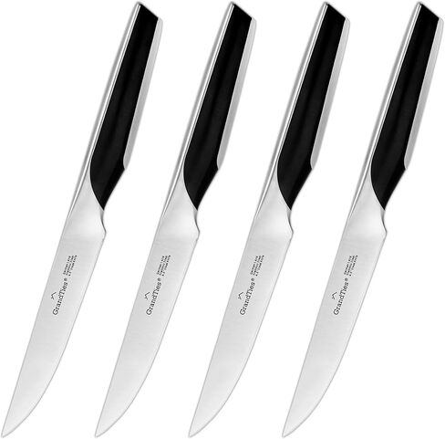 GRANDTIES 7 Piece Nonstick Black Kitchen Knife Set With Block Wooden And Sharpener, High Carbon German Stainless Steel, Ultra Sharp Forged Full Tang Chef Knife Set, Apartment Essentials, Kitchen Décor in Kuwait
