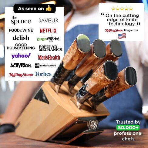 DALSTRONG Knife Block Set - 5 Piece - Valhalla Series - Ravenstone Black Blade Titanium Coated - Premium 9CR18MOV HC Steel - Resin & Wood Handle - Razor Sharp - Kitchen Cooking Chef's Knife in Kuwait