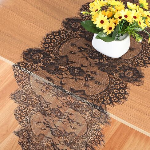 Grey Lace Table Runner, 14*118 Inch Vintage Lace Table Cloth, Embroidered Boho Tables Runner for Rustic Wedding Tables Decorations, Bridal Shower, Baby Shower Party (Grey) in Saudi Arabia