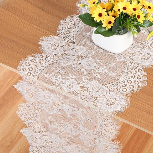 Grey Lace Table Runner, 14*118 Inch Vintage Lace Table Cloth, Embroidered Boho Tables Runner for Rustic Wedding Tables Decorations, Bridal Shower, Baby Shower Party (Grey) in Saudi Arabia