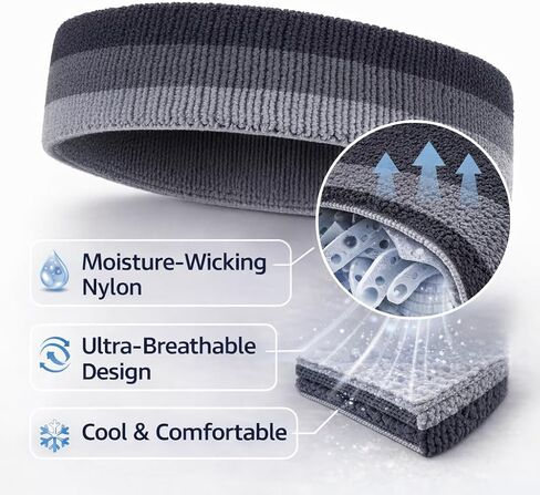 Sports Headbands 3 Pcs for Men ＆ Women - Moisture Wicking Sweatbands, Terry Cloth Athletic Head Bands for Running Tennis Basketball Football Working Out in Kuwait