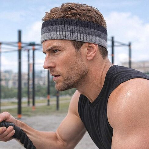 Sports Headbands 3 Pcs for Men ＆ Women - Moisture Wicking Sweatbands, Terry Cloth Athletic Head Bands for Running Tennis Basketball Football Working Out in Kuwait