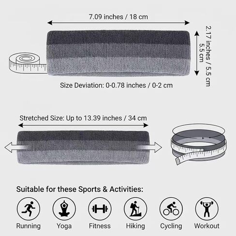 Sports Headbands 3 Pcs for Men ＆ Women - Moisture Wicking Sweatbands, Terry Cloth Athletic Head Bands for Running Tennis Basketball Football Working Out in Kuwait