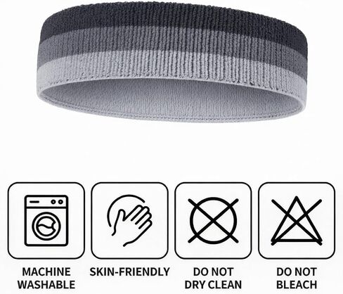 Sports Headbands 3 Pcs for Men ＆ Women - Moisture Wicking Sweatbands, Terry Cloth Athletic Head Bands for Running Tennis Basketball Football Working Out in Kuwait
