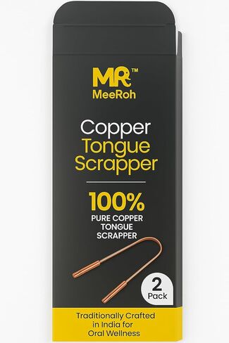 MeeRoh Pure Copper Tongue Scraper (2 Pack) – Manual Tongue Cleaner for Fresh Breath – Professional U-Shaped Metal Tongue Scrubber for Adults and Kids – Traditional Oral Hygiene Tool in Kuwait