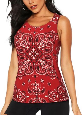 Peynir Paisley Bandana Boho Red Women'S Tank Tops Breathable Quick Dry Summer Casual Sport Vest, X-Large, Fashion in Kuwait