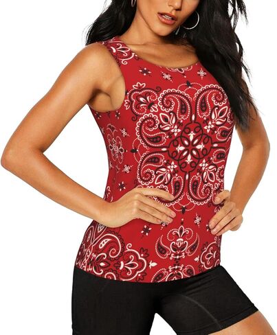 Peynir Paisley Bandana Boho Red Women'S Tank Tops Breathable Quick Dry Summer Casual Sport Vest, X-Large, Fashion in Kuwait