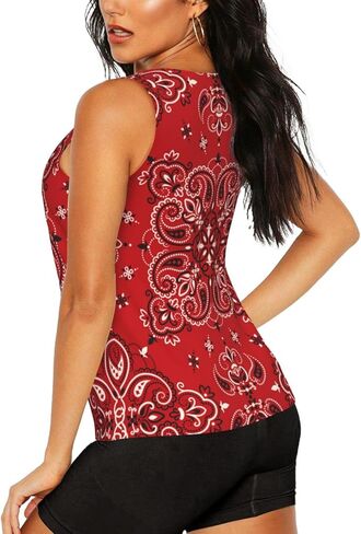 Peynir Paisley Bandana Boho Red Women'S Tank Tops Breathable Quick Dry Summer Casual Sport Vest, X-Large, Fashion in Kuwait