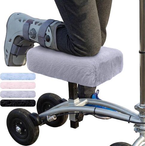 Threlaco Knee Scooter Cushion - Soft Fluffy Plush Memory Foam Cushion Faux Rabbit Fur Scooter Rover Pad for Knee Roller, Padded Accessories Leg Cart Improves Comfort with Injury, Universal Fit in Kuwait