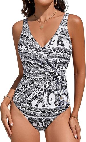 UMIPUBO Womens V-Neck One Piece Swimsuit Cross-Front Tie-Front Fringe Strap Swimsuits Full Coverage Slimming Swimwear in Saudi Arabia