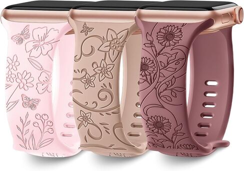3 حزمة الأزهار الأزهار العصابات المحفورة متوافقة مع Apple Watch Band 40mm 41mm 38mm 42mm 44mm 45mm 49mm نساء ، سليمة سليكون ناعمة للزهور البرية للليزر لسلسلة Iwatch Bands Series Ultra Se 8 6 5 4 3 2 1 in Saudi Arabia