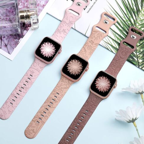 3 حزمة الأزهار الأزهار العصابات المحفورة متوافقة مع Apple Watch Band 40mm 41mm 38mm 42mm 44mm 45mm 49mm نساء ، سليمة سليكون ناعمة للزهور البرية للليزر لسلسلة Iwatch Bands Series Ultra Se 8 6 5 4 3 2 1 in Saudi Arabia