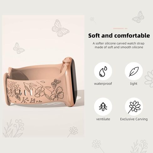 3 حزمة الأزهار الأزهار العصابات المحفورة متوافقة مع Apple Watch Band 40mm 41mm 38mm 42mm 44mm 45mm 49mm نساء ، سليمة سليكون ناعمة للزهور البرية للليزر لسلسلة Iwatch Bands Series Ultra Se 8 6 5 4 3 2 1 in Saudi Arabia
