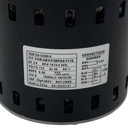 محرك مروحة منفاخ الفرن 5KCP39PGS171S 3/4 HP 1075RPM/4SPD 115V 60HZ 8.35A 4 سرعات متوافق مع GE Gen-teq Carrier Bryant Payne 5KCP39NGZ205S 45118 HC45AE118A in Kuwait
