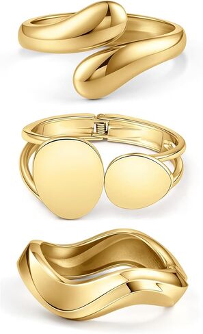 CASDAN Chunky Gold Bangle Bracelets for Women Dainty 14k Gold Plated Twist Hinged Cuff Stackable Bangles Set Trendy Statement Bracelet Stack Fashion Jewelry Gifts in Saudi Arabia