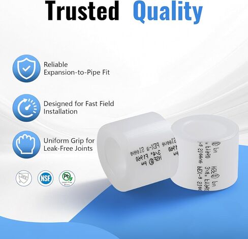 (90 حزمة YVSKM) حلقات توسيع PEX-A مع إيقاف 60 قطعة 1/2 بوصة + 30 قطعة 3/4 بوصة - F1960 أكمام توسيع كاملة التدفق لأنابيب PEX-A، مانعة للتسرب، تثبيت سريع للمياه الساخنة/الباردة والصالحة للشرب in Kuwait