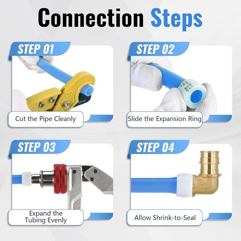 (90 حزمة YVSKM) حلقات توسيع PEX-A مع إيقاف 60 قطعة 1/2 بوصة + 30 قطعة 3/4 بوصة - F1960 أكمام توسيع كاملة التدفق لأنابيب PEX-A، مانعة للتسرب، تثبيت سريع للمياه الساخنة/الباردة والصالحة للشرب in Kuwait