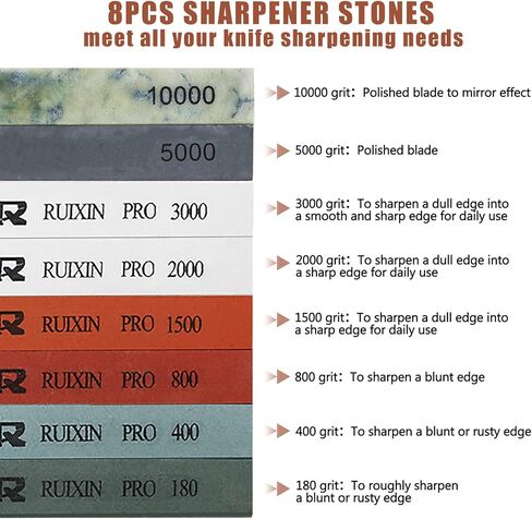 RUIXIN PRO 8 قطع أحجار شحذ السكاكين لـ RUIXIN PRO RX-008 RX-009 مجموعة مبراة السكاكين ذات الزاوية الثابتة، مجموعة حجر المشحذ الاحترافية بدون قاعدة: 180/400/800/1500/2000/3000/5000/10000 حبيبة in Kuwait