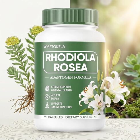 مكمل كبسولات الروديولا الوردية - تركيبة Adaptogen للجذور الذهبية العضوية من Radiola Rosea للصحة والتوازن اليومي - مستخلص عشبي نباتي - 90 كبسولة in Kuwait