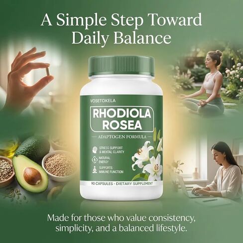 مكمل كبسولات الروديولا الوردية - تركيبة Adaptogen للجذور الذهبية العضوية من Radiola Rosea للصحة والتوازن اليومي - مستخلص عشبي نباتي - 90 كبسولة in Kuwait