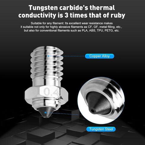 طرف كربيد التنغستن ثنائي المعدن V6 فوهة فولاذية صلبة 0.4 مللي متر لطابعة Prusa i3 MK3S/Mini, i3 Mega/Kobra/Kobra Neo ثلاثية الأبعاد in Kuwait