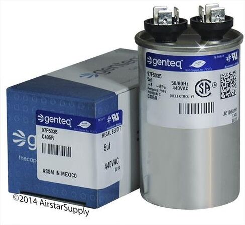 Packard PRCF5 - 5 uF MFD x 440 VAC Genteq Replacement Capacitor Round # C405R / 97F5035 in Kuwait