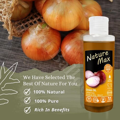 Nature Max Onion Oil Natural Undiluted Pure Oils Cold Pressed Premium For Cooking & Hair & Skin No Additives Non Gmo Kosher Halal (1 Pack = 3.38 oz / 100 ml) زيت البصل حلال in Kuwait