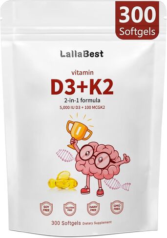 Vitamin D3 10000 iu Plus K2 (MK-7) 200 mcg, Virgin Coconut Oil Softgels| 2 in 1 Vitamins D & K Complex,Supports Calcium Absorption, Bone, Immune, & Heart Health* in Kuwait