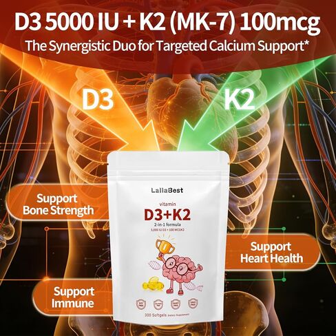 Vitamin D3 10000 iu Plus K2 (MK-7) 200 mcg, Virgin Coconut Oil Softgels| 2 in 1 Vitamins D & K Complex,Supports Calcium Absorption, Bone, Immune, & Heart Health* in Kuwait