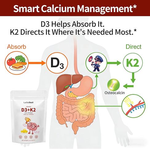Vitamin D3 10000 iu Plus K2 (MK-7) 200 mcg, Virgin Coconut Oil Softgels| 2 in 1 Vitamins D & K Complex,Supports Calcium Absorption, Bone, Immune, & Heart Health* in Kuwait