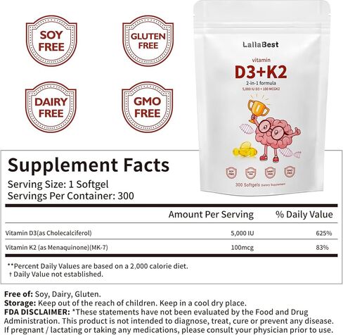 Vitamin D3 10000 iu Plus K2 (MK-7) 200 mcg, Virgin Coconut Oil Softgels| 2 in 1 Vitamins D & K Complex,Supports Calcium Absorption, Bone, Immune, & Heart Health* in Kuwait