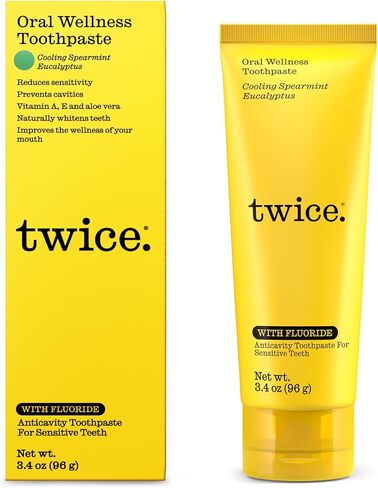 Twice Anti-Cavity Fluoride Toothpaste – Sensitivity Relief, Teeth Whitening & Fresh Breath – Cooling Spearmint Natural Toothpaste – 3.4 oz in Saudi Arabia