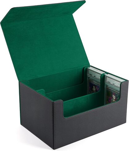 Venssu Graded Card Storage Box - Holds 80 PSA/BGS Slabs, 2-Row Slab Case Compatible with Toploaders, Waterproof PU Leather Trading Card Holder for MTG, PTCG, TCG, Sports Cards (Black and Gray) in Kuwait