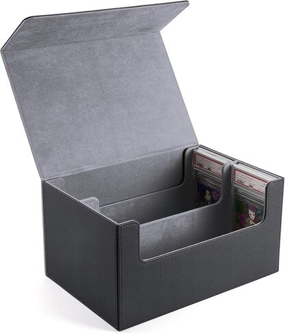 Venssu Graded Card Storage Box - Holds 80 PSA/BGS Slabs, 2-Row Slab Case Compatible with Toploaders, Waterproof PU Leather Trading Card Holder for MTG, PTCG, TCG, Sports Cards (Black and Gray) in Saudi Arabia