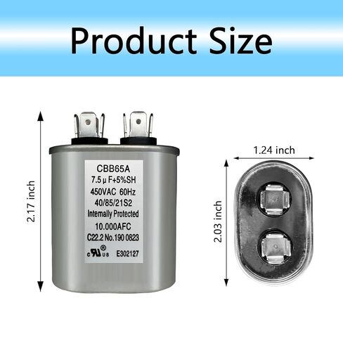 7.5uF/MFD 370/440VAC CBB65 Oval Run Start Capacitors for AC Motor Operation, AC Motor Operation, Fan Start, Cooling or Heat Pump Air Conditioning Capacitors. in Kuwait