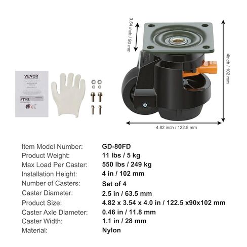 Leveling Casters Heavy Duty Swivel Caster Wheels with Handle Design Height Adjustable Feet 4Pcs(2.5in) in Saudi Arabia