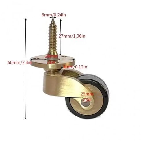 Heavy-Duty Brass Caster Wheels - M12 Screw Mount Swivel Rubber 4Pcs in Kuwait