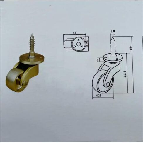 Heavy-Duty Brass Caster Wheels - M12 Screw Mount Swivel Rubber 4Pcs in Kuwait
