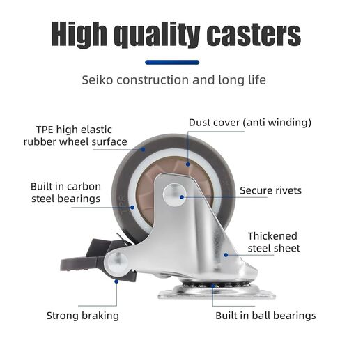 2inch Swivel Casters with Brake Heavy Duty Furniture Wheel Castor Silent 2Pcs in Kuwait